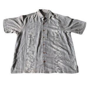 Tommy Bahama Large Gray Silk Hawaiian Camp Shirt